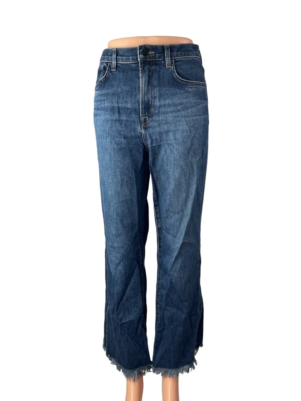 J. Brand Women's Blue Raw Frayed Hem High Rise Straight Denim Jeans Pants Sz 27
